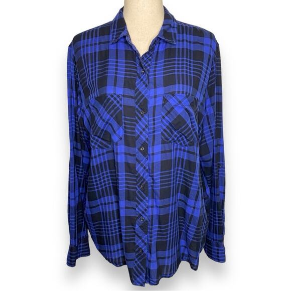 Gap Factory Double Pocket Button Down Shirt In Blue Plaid Women’s Size XL - Picture 1 of 7